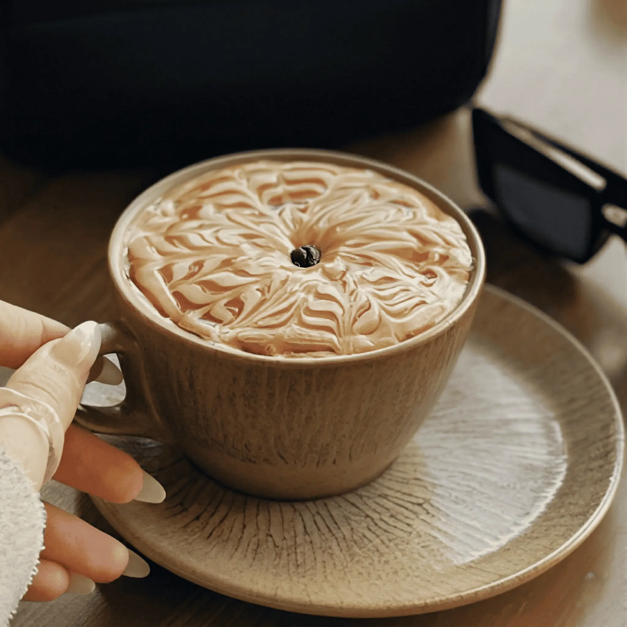 A perfectly poured Pokka espresso with rich crema and artistic flair